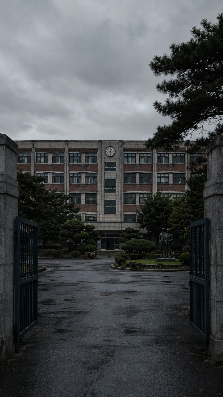 정문 앞 동상 표지